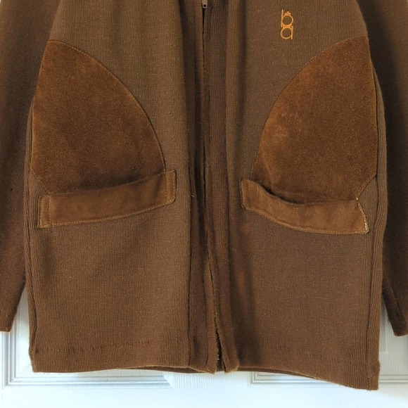 Bob Allen 60's Vintage Suede Patch Zip Up Shooting Cardigan Sweater Brown 38 - Picture 7 of 14
